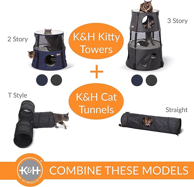 K&H Pet Products Cat Tower Tree Condo for Indoor Cats, Modern Cute Cat Hammock Bed, Kitten & Adult House Activity Center Playground Tree Cave Large Cozy Hideaway - 2 Level Gray 22 X 20