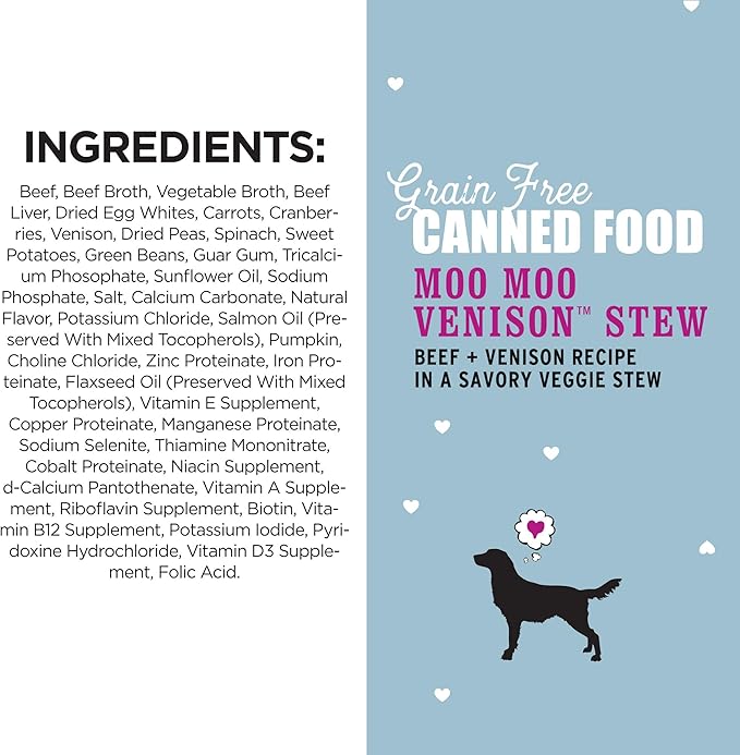 I AND LOVE AND YOU Wet Dog Food - Moo Moo Venison Stew - Beef + Venison Recipe, Grain Free, Filler Free 13oz can, 12pk