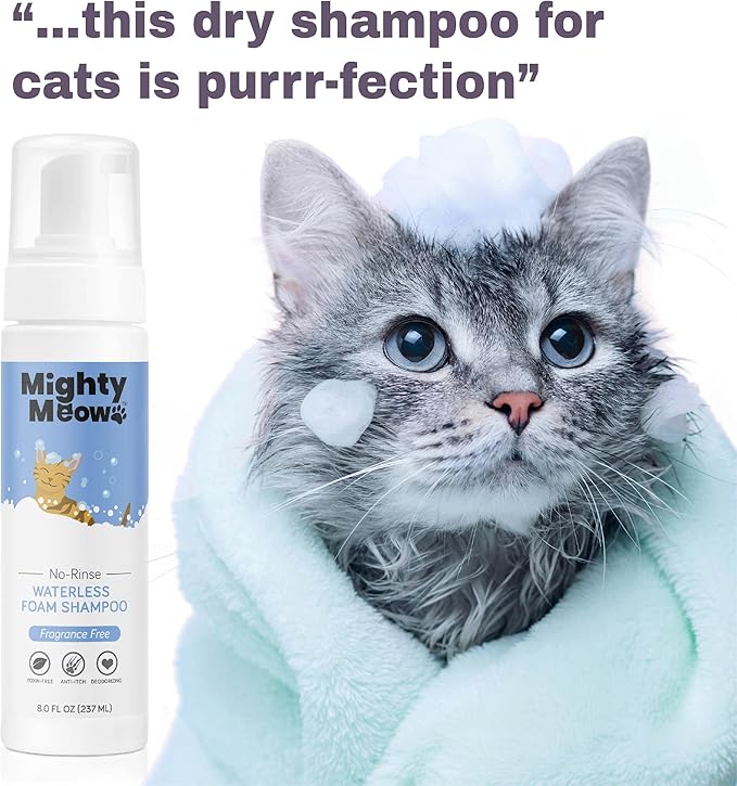 Waterless Foam Shampoo for Cats - No Rinse, Dry Shampoo for Cats - Eliminates Odors - Gentle & Anti-Itch - Natural & Hypoallergenic Waterless Cat Shampoo – Fragrance Free - 8 fl oz