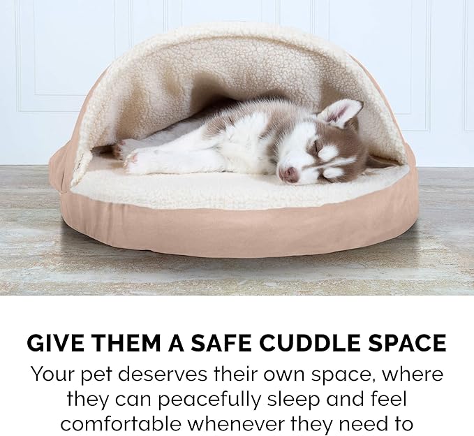 Furhaven 44" Round Memory Foam Dog Bed for Large Dogs w/ Removable Washable Cover, For Dogs Up to 80 lbs - Sherpa & Suede Snuggery - Cream, 44-inch