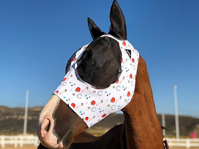 TGW RIDING Horse Fly Mask Super Comfort Horse Fly Mask Elasticity Fly Mask with Ears We Only Make Products That Horses Like (White, M)