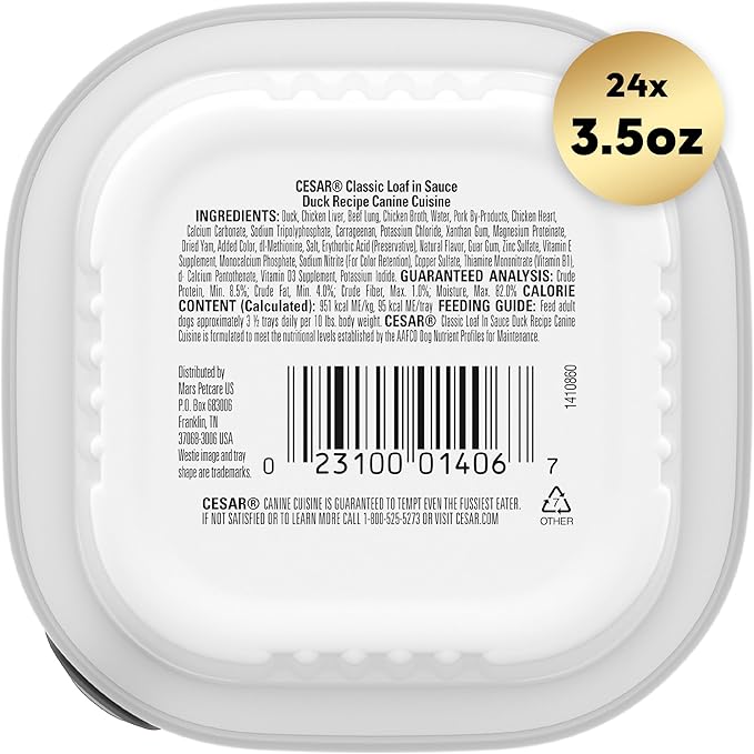 CESAR Soft Wet Dog Food Classic Loaf in Sauce Duck Recipe, (24) 3.5 oz. Easy Peel Trays