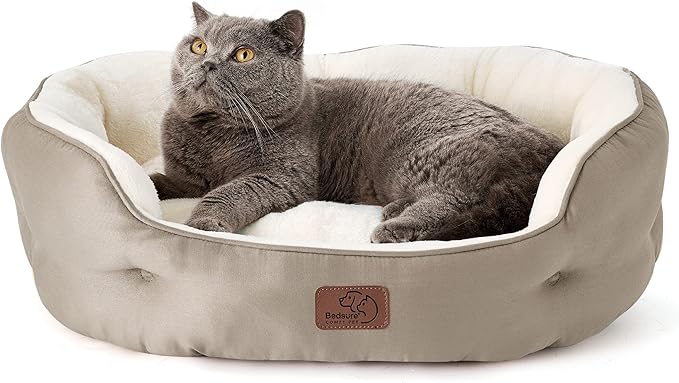 Bedsure Dog Beds for Small Dogs - Round Cat Beds for Indoor Cats, Washable Pet Bed for Puppy and Kitten with Slip-Resistant Bottom, 25 Inches, Taupe