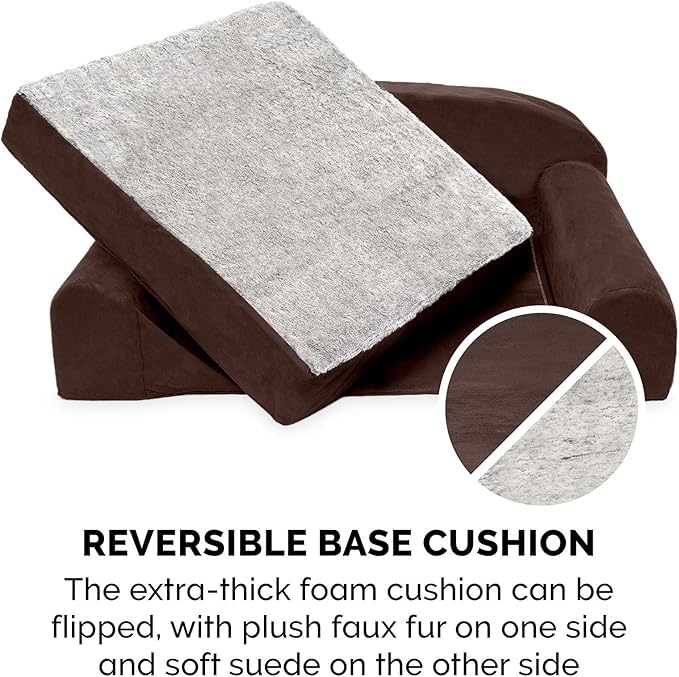 Furhaven Orthopedic Dog Bed for Large Dogs w/ Removable Washable Cover & Reversible Foam Cushion, For Dogs Up to 200 lbs - Luxury Edition Faux Fur & Suede Sofa - French Roast, Jumbo (X-Large)