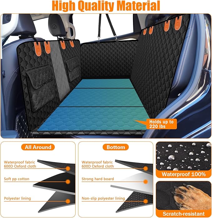 Back Seat Extender for Dogs,Dog Car Seat Cover with Hard Bottom Holds 330lbs ,Dog Car Hammock Into Dog Car Bed,Car Seat Protector for Dogs, Backseat Extender for Dogs Suitable for Car SUV Truck