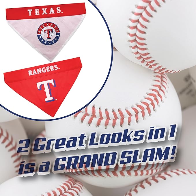 Pets First RAN-3217-S-M MLB Dog Bandana - Texas Rangers Reversible Pet Bandana, Small/Medium, MLB Team Color