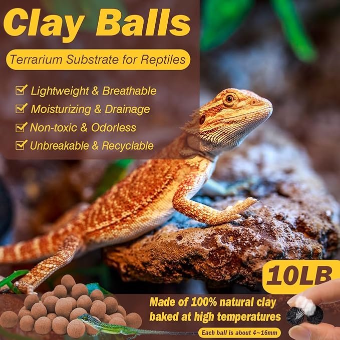 ZeeDix 10LBS Clay Balls for Terrarium, 4mm-16mm Lightweight Clay Leca Balls Reptile Terrarium Substrate, 100% Natural Expanded Clay Pebbles Substrate for Frogs Bearded Dragon Tortoises Snake Bedding