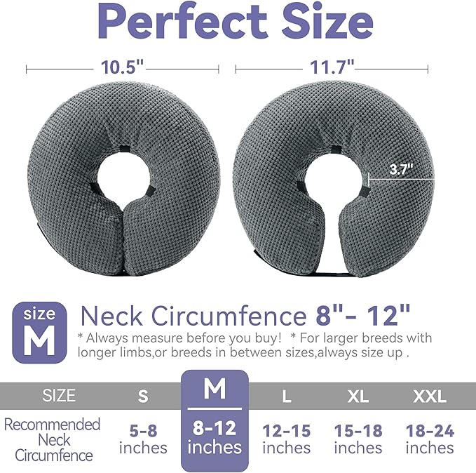 Soft Inflatable Dog Cone Collar Alternative After Surgery - Dog Neck Donut E Collar for Large Medium Small Dogs Cats Post Surgery - Recovery Collar to Stop Licking - Grey, M