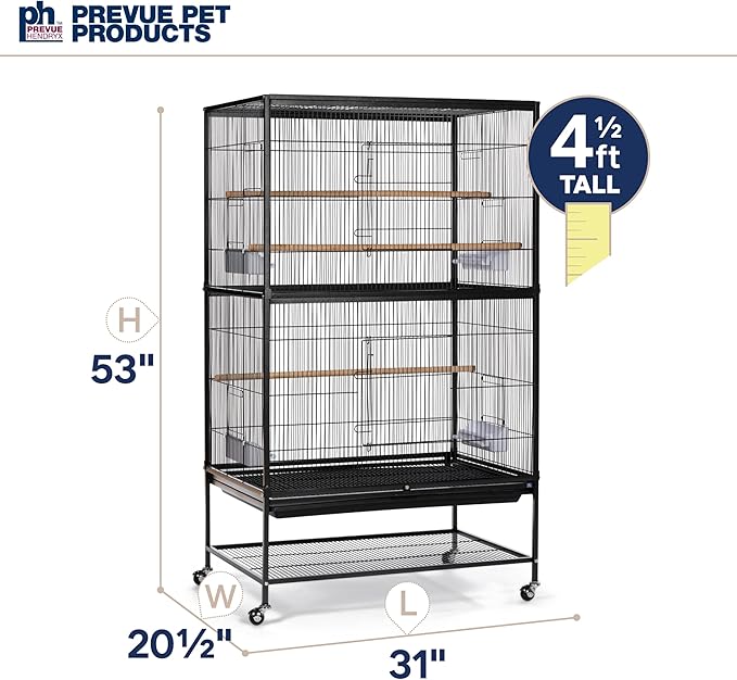 Prevue Pet Products Wrought Iron Flight Cage with Stand F040 Black Bird Cage, 31-Inch by 20-1/2-Inch by 53-Inch