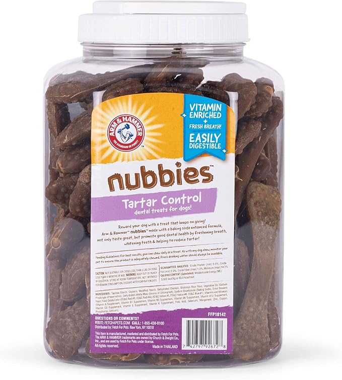 Arm & Hammer for Pets Nubbies Dental Treats for Dogs | Dental Chews Fight Bad Breath, Plaque & Tartar Without Brushing | Chicken Flavor Value Bucket, 53 Pcs