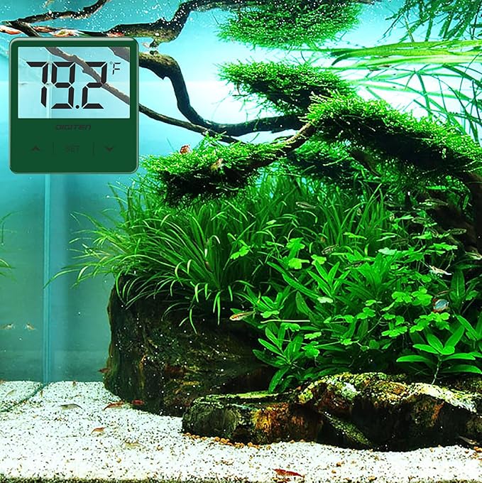 Aquarium Thermometer, Fish Tank Thermometer with Large LCD Display, Stick-on Tank Temp Sensor Ensures Accurate Reading, No Wires C/F Switch Aquarium Thermometer, Green Aquarium Thermometer