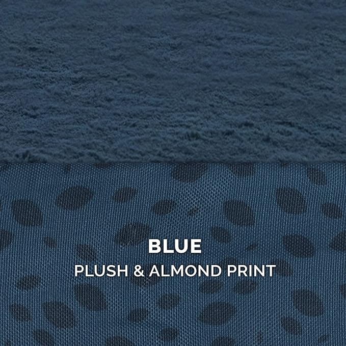 Furhaven Memory Foam Dog Bed for Medium/Small Dogs w/ Removable Bolsters & Washable Cover, For Dogs Up to 35 lbs - Plush & Almond Print L Shaped Chaise - Blue Almonds, Medium