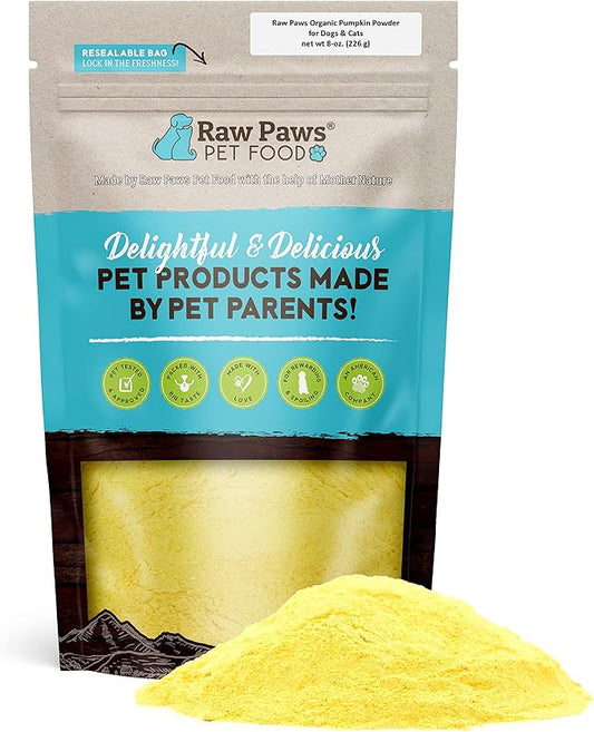 Raw Paws Organic Pumpkin Powder for Dogs & Cats, 8-oz - USA Pure Pumpkin for Dogs, Healthy Stool, Diarrhea, Constipation Relief, Canned Pumpkin for Cats Alternative, Dog Pumpkin Powder, Fiber for Dogs