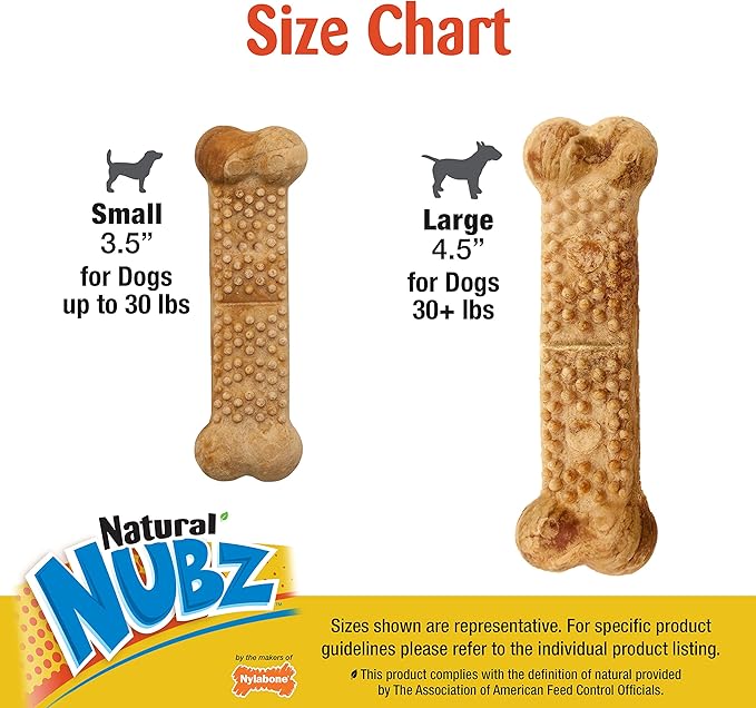 Nylabone Nubz Natural Edible Chew Treats for Dogs, Made in USA, Chicken Flavor, Small - Up to 25 lbs. (32 Count)