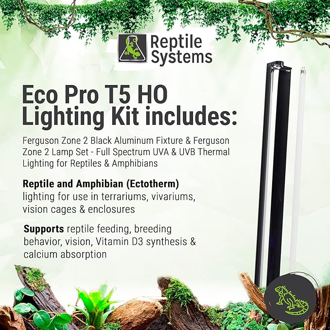 Eco T5 High Output Lighting Kit - Dual Reflector Fixture & Ferguson Zone 2 Lamp 6% - Full Spectrum UVA & UVB Amphibian & Reptile Lighting - 46 Inch Fixture - 54 Watts