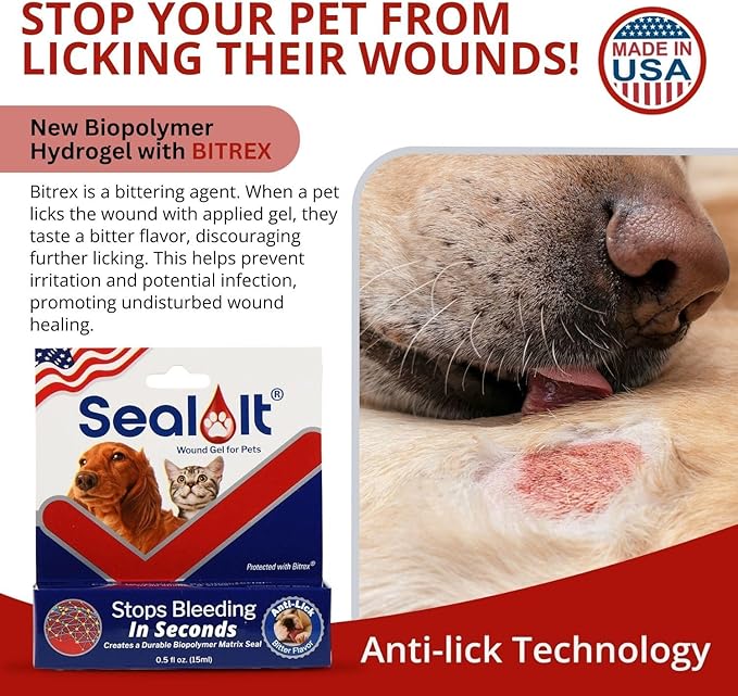 Seal It® Wound Gel for Pets | US-Made Dog Wound Care Gel to Stop Bleeding in Seconds & Seals Open Minor Wounds, Cuts & Scrapes from Canine Paw Wounds to Fencing Cuts | Safe for All Animals (15ml)