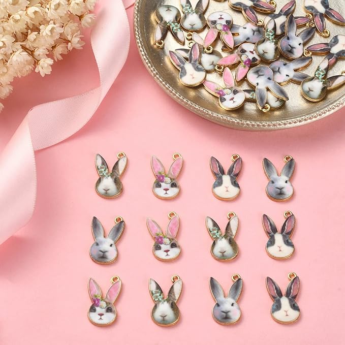 LiQunSweet 40 Pcs 4 Styles Enamel Animal Bunny Rabbit Easter Charms for Jewelry Making Bracelets Necklace