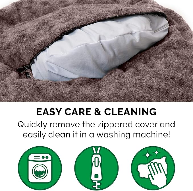 Furhaven 30" Round Donut Dog Bed for Medium/Small Dogs, Refillable w/ Removable Washable Cover, For Dogs Up to 45 lbs - Curly Faux Fur Donut Bed - Cocoa Dust, Medium