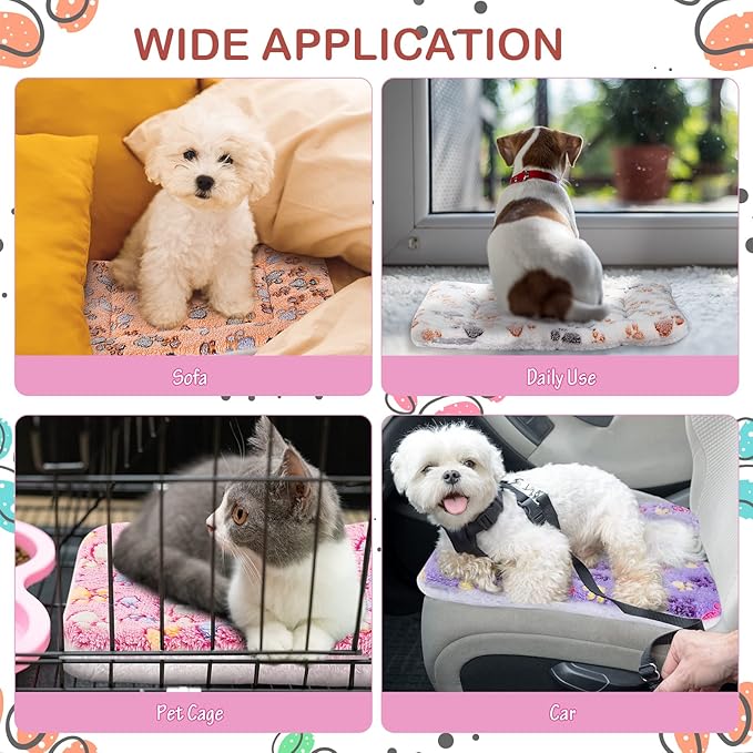 4 Pack Ultra Soft Dog Cat Bed Mat with Cute Prints Reversible Fleece Dog Crate Kennel Pad Cozy Washable Thickened Hamster Guinea Pig Bed Pet Bed Mat for Small Animals (Vivid Color,13 x 19 Inches)