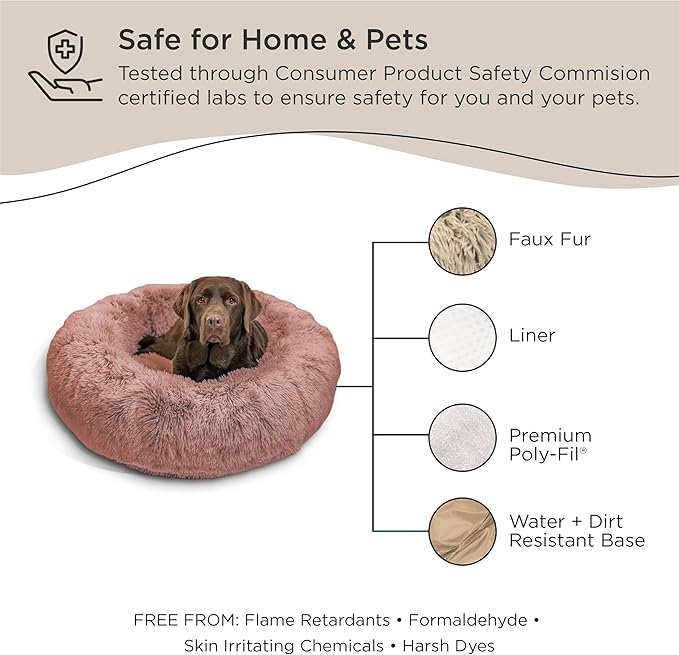 Best Friends by Sheri The Original Calming Donut Cat and Dog Bed in Shag Fur Dusty Rose, Large 36"