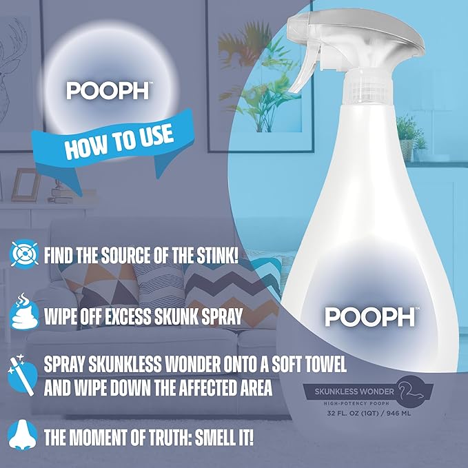 Pooph Skunk Odor Eliminator, 32oz Spray - Dismantles Skunk Odors on a Molecular Basis from Pets & Anything Else, Proprietary Formula Breaks Down Skunk Oils, Eliminates Odor on Clothing & More