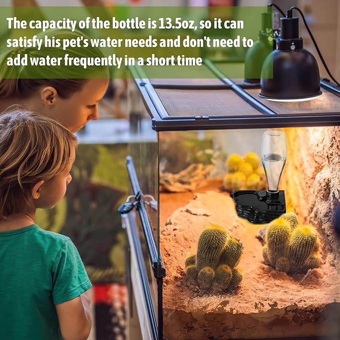 Reptile Water Feeder, 2 Pack, Automatic Water Dispenser, 13.5Oz, for Bearded Dragon, Terrarium, Turtle, Geckos, Frog