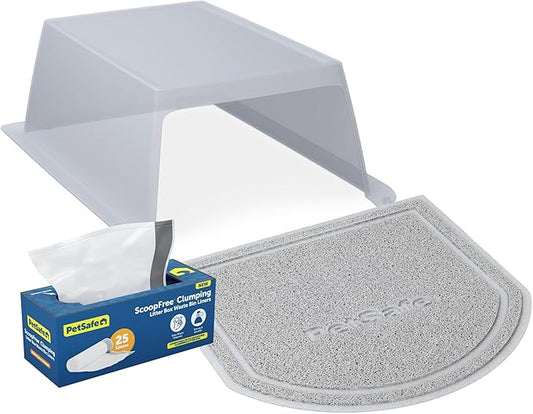 ScoopFree® Clumping Self-Cleaning Litter Box Hood and Accessory Bundle – includes Litter Box Hood for Added Privacy, Waste Bin Liners for Easy Cleanup and Litter Mat for Less Tracking and Mess