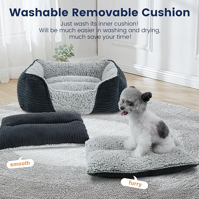 Miguel Washable Dog Bed with Removable Cushion for Medium Small Dogs, Easy to Wash Pet Sofa Bed with Side, Rectangle Bolster Cat Bed Calming Cuddle Puppy Bed with Anti-Slip Bottom, Black 25 Inch