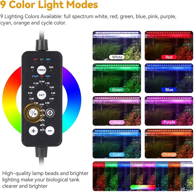 hygger 36W 24/7 Lighting Aquarium LED Light, Sunrise-Daylight-Moonlight and DIY Mode, Adjustable Timer/Brightness/Color Full Spectrum Aquarium Light with Extendable Bracket for 36-42 Inch Fish Tank