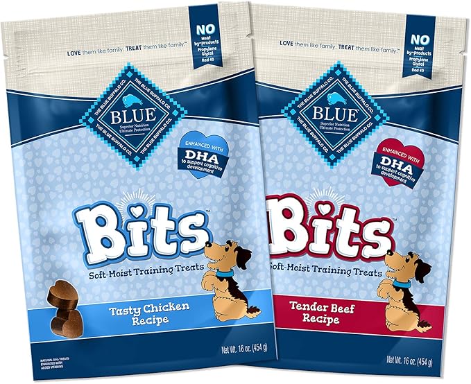 Blue Buffalo Blue Bits Natural Soft-Moist Training Dog Treats Chicken & Beef Recipes 16-oz bag Variety Pack, 2ct