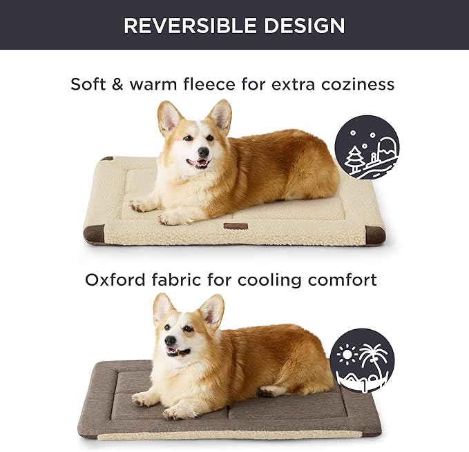Bedsure Washable Dog Bed for Large Dogs, Reversible Foam Floor Dog Mat, Lightweight Travel Flat Pet Beds for Indoor & Outdoor Dogs (36" x 27", Beige)