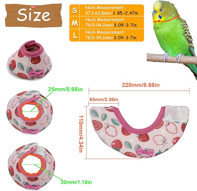 NABOO 4PCS Birds Anti-bite Elizabethan Collars, Anti-Grab Feather Plucking,Recovery Collar Cones,Adjustable Neck Cone,Large, Yello,Blue,Pink