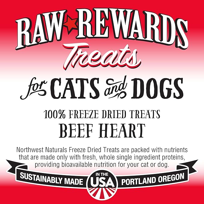 Northwest Naturals Raw Rewards Freeze-Dried Beef Heart Treats for Dogs and Cats - Bite-Sized Pieces - Healthy, 1 Ingredient, Human Grade Pet Food, All Natural - 3 Oz (Pack of 3) (Packaging May Vary)