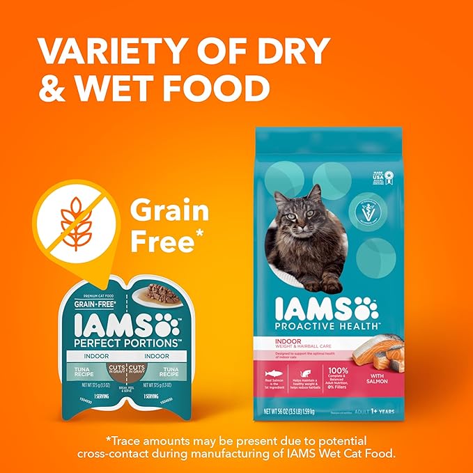 IAMS Perfect Portions Indoor Wet Cat Food with Salmon and Tuna Recipe Variety Pack, Easy Peel Twin-Pack Trays, Pack of 12 (24 Total Servings)