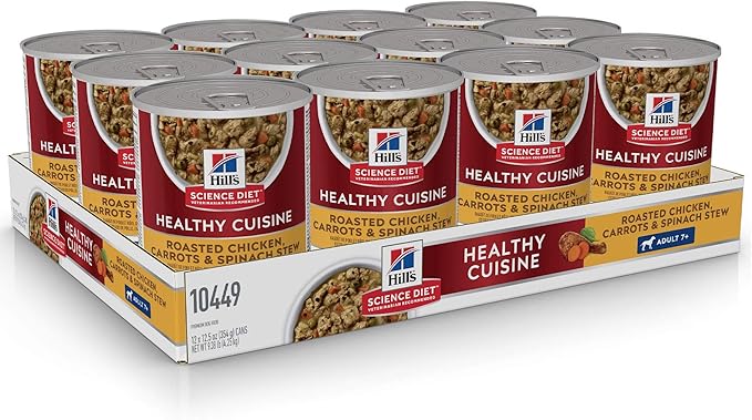 Hill's Science Diet Healthy Cuisine, Senior Adult 7+, Senior Premium Nutrition, Wet Dog Food, Roasted Chicken, Carrots & Spinach Stew, 12.5 oz Can, Case of 12