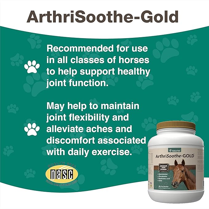 NaturVet ArthriSoothe Gold Advanced Joint Horse Supplement Powder – For Healthy Joint Function in Horses – Includes Glucosamine, MSM, Chondroitin, Hyaluronic Acid – 120 Day Supply