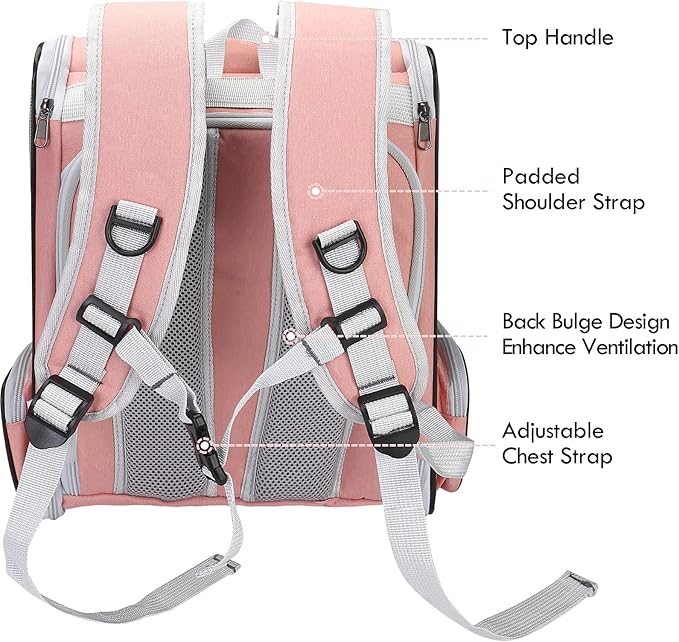 Cat Carrier Expandable Backpack, Airline Approved Pet Carriers for Small Dogs, Large Cat Bag Carrier, Foldable Collapsible Travel Bookbag for Carrying Cats Puppy Kitten Bunny Bird Chicken (Pink)