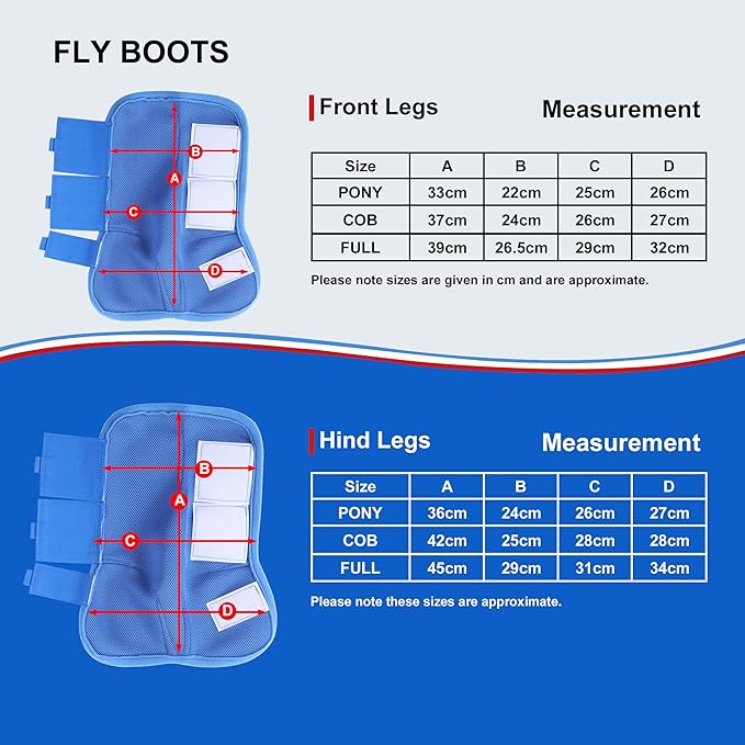 Horse Fly Boots - Fly Horse Boots Perfect for Equine Leg Wraps and Maximum Horse Fly Protection Set of 4 (Deep Blue, Full)