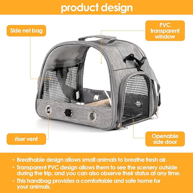 Bird Travel Carrier with Perch Parakeet Backpack Carriers with Stainless Steel Plate Portable Pet Carrier Bag for Bird Cage Accessories Transparent Travel Carrier Cage for Budgie Conure Cockatiel