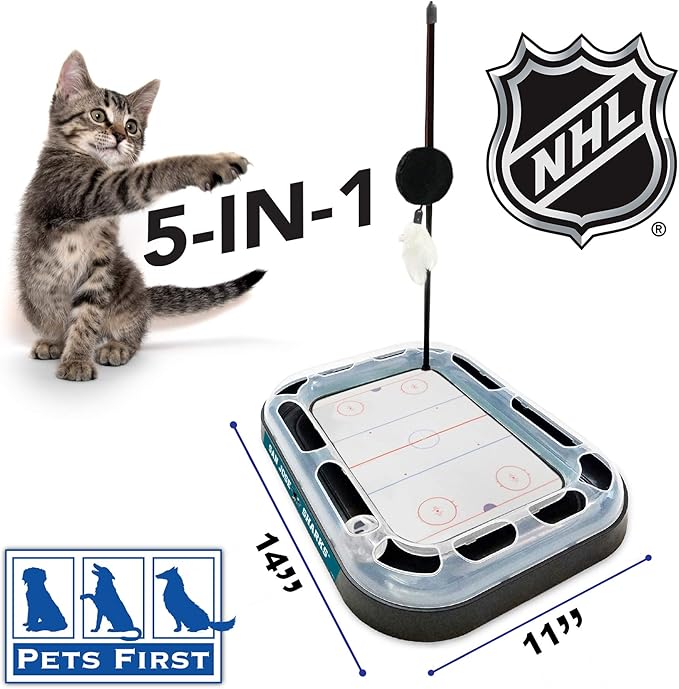 Pets FIrst Cat Scratching Toy NHL San Jose Sharks Hockey Field Cat Scratcher Tiy with Interactive Cat Ball Bell in Tracks. 5-in-1 CAT Toy