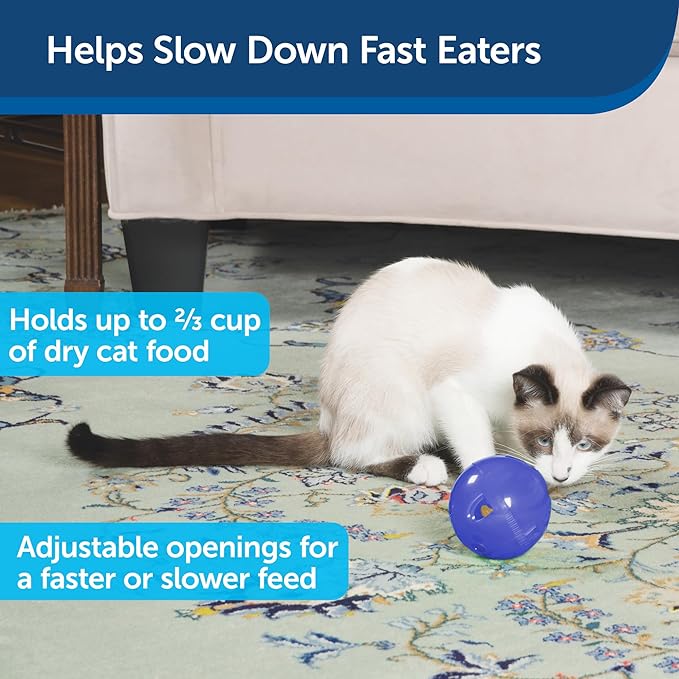 PetSafe Slimcat Feeder Ball - Interactive Game for Your Cat - Fill with Food and Treats - Blue