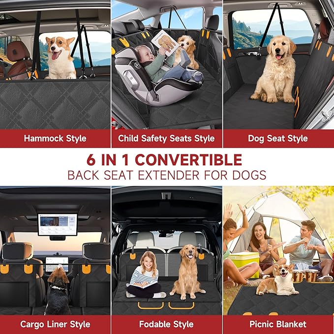 Back Seat Extender for Dogs, Dog Car Seat Cover Hard Bottom, Pet Seat Cover with Mesh Window, Dog Seat Covers for Car Travel Camping, Dog Hammock for Car, Truck, Dog Trunk Cover for SUV