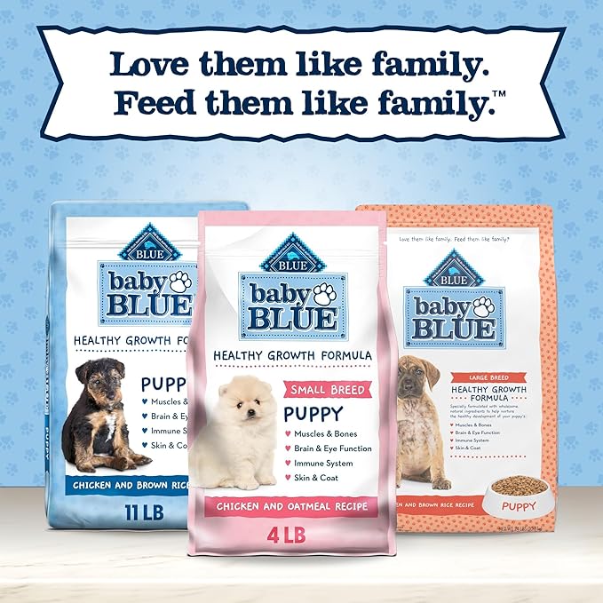 Blue Buffalo Baby BLUE Natural Small Breed Puppy Dry Dog Food, Healthy Growth Formula with DHA, Chicken and Oatmeal Recipe, 4-lb. Bag (Pack of 2)