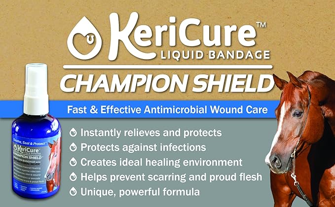 Champion Shield Silver Liquid Bandage, 4oz Gel Spray for Equine and Large Animal Wound Care, Woman Owned Small Business, Made in The USA