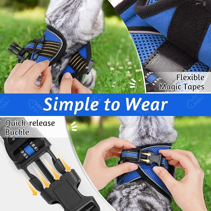 rabbitgoo Cat Harness and Leash Set for Walking Escape Proof, Adjustable Soft Kittens Vest with Reflective Strip for Cats, Comfortable Outdoor Vest, Blue, S