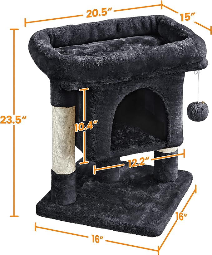 Yaheetech 23.5in Cat Tree Tower, Cat Condo with Sisal-Covered Scratching Posts, Cat House Activity Center Furniture for Kittens, Cats and Pets - Black