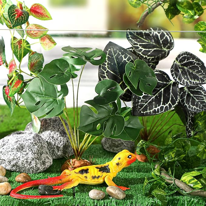 6 Pcs Reptile Plants for Terrarium Decor Reptile Tank Accessories Fake Hanging Plant Vines Artificial Leaves Plants Tank Habitat Decor for Bearded Dragon Lizard Snake Geckos Chameleon