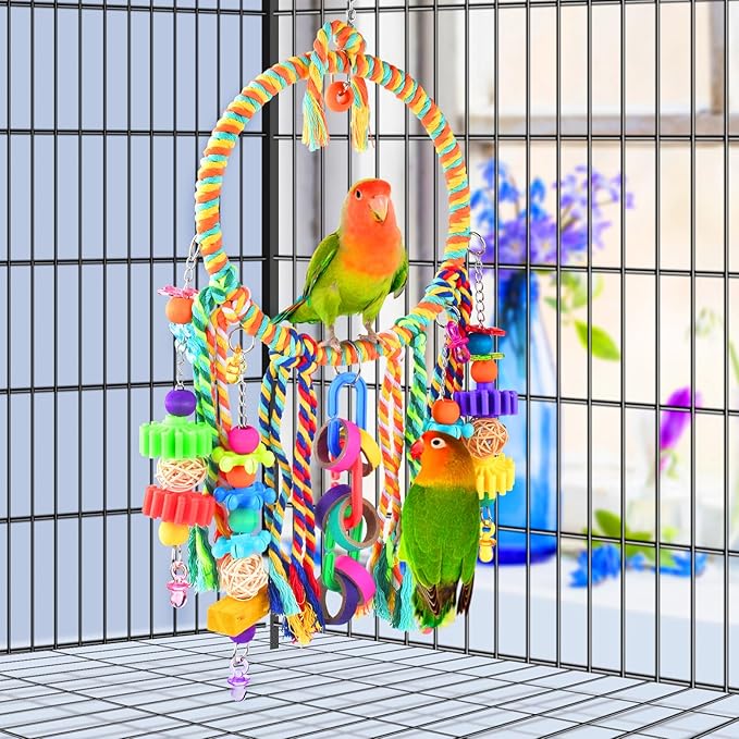 KATUMO Bird Toys, Bird Swing Toy Bird Perch with Colorful Chewing Toys, Suitable for Lovebirds, Finches, Parakeets, Budgerigars, Conure ect Small Birds