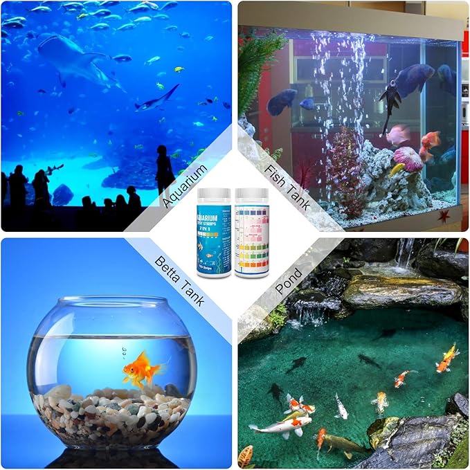 Aquarium Test Strips for Freshwater Fish: 7 in 1 Fish Tank Water Testing Kit for Aquarium Pond - Accurate Testing Nitrate Nitrite Hardness Free Chlorine pH Carbonate Total Alkalinity-100 Strips