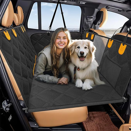 Back Seat Extender for Dogs, Dog Car Seat Cover Hard Bottom, Pet Seat Cover with Mesh Window, Dog Seat Covers for Car Travel Camping, Dog Hammock for Car, Truck, Dog Trunk Cover for SUV